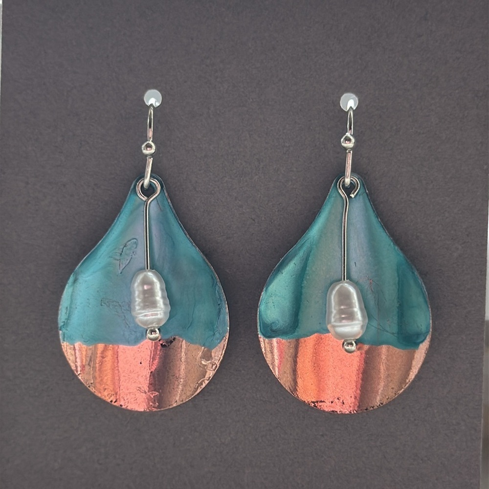 Elegant rustic Blue and Copper Teardrop Earrings